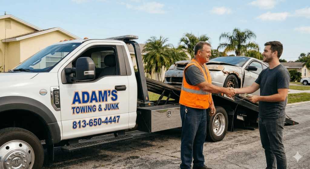 Junk Car Removal Tampa service by Adam's Towing and Junk